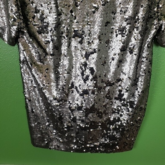 Anthropologie Vanessa Virginia Trendy Silver Sequin Short Sleeve Shirt Size  XS - Picture 10 of 10